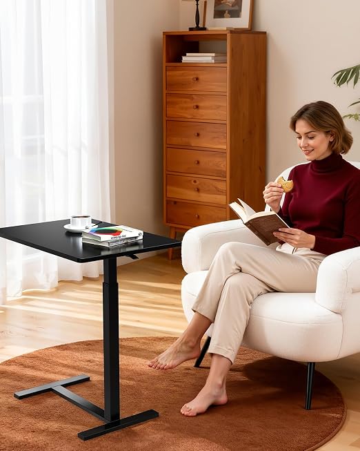 Overbed Bedside Table with Hidden Casters, Adjustable Pneumatic Mobile Laptop Computer Standing Desk, Rolling Laptop Table, Movable Overbed Table Hospital Home Use, Black - Image 2