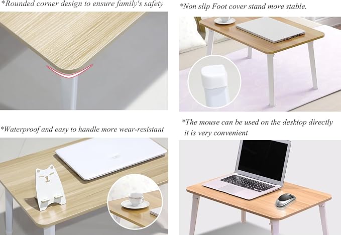 Foldable Laptop Desk for Bed, Bed Laptop Table, Foldable Portable Lap Bed Tray, 23.6 Inch Floor Table for Drawing, Reading and Writing, Bamboo - Image 8