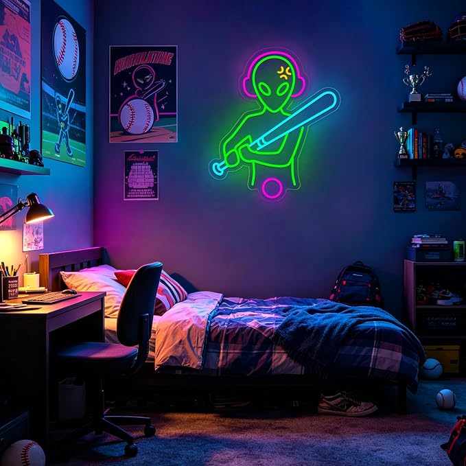 Baseball Neon Sign LED Wall Decor, Dimmable USB Powered Sports Neon Light for Bedroom, Man Cave & Dorm, Multicolor Baseball Neon Sign, Unique Gift for Men, Boys & Baseball Fans - Image 6