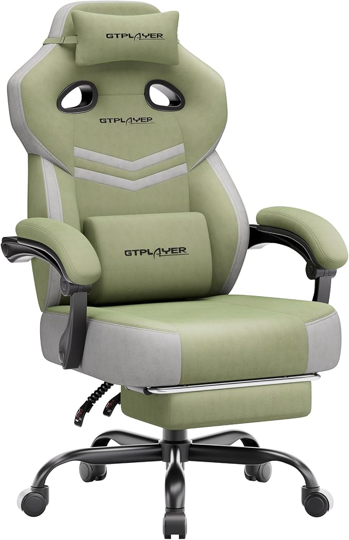 GTPLAYER Big & Tall Gaming Chair, Wide Seat with Footrest, Green | Ergonomic High Back Computer Desk Chair for Adults, Comfort Padded Seat with Lumbar Support Armrests Recliner for Office/Home by GTPLAYER