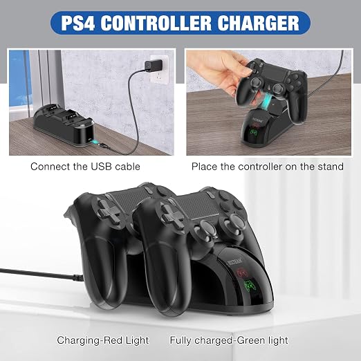 P4 Controller Charger Dock Station, 1.8 Hrs Fast Charging for P4 Charging Station, Charging Station with LED Indicator Charge Chip, Dual USB PS4 Charger Dock for PS4/PS4 Slim/PS4 Pro Charge - Image 4