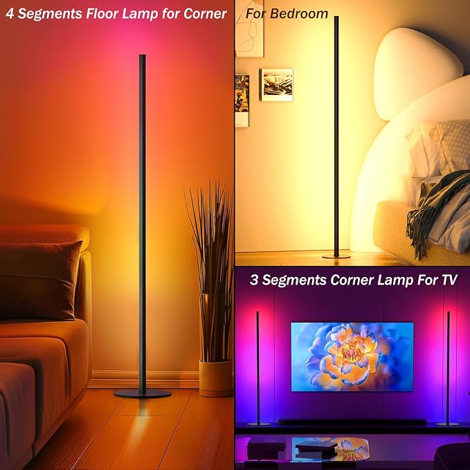 Corner Floor Lamp 2 Pack, 55" Minimalist Standing Lamp with Remote Control, Music Sync 16 Million Colors, Warm White Ambient Lighting, Color Changing LED Corner Lamp for Living Room Bedroom Gaming - Image 7