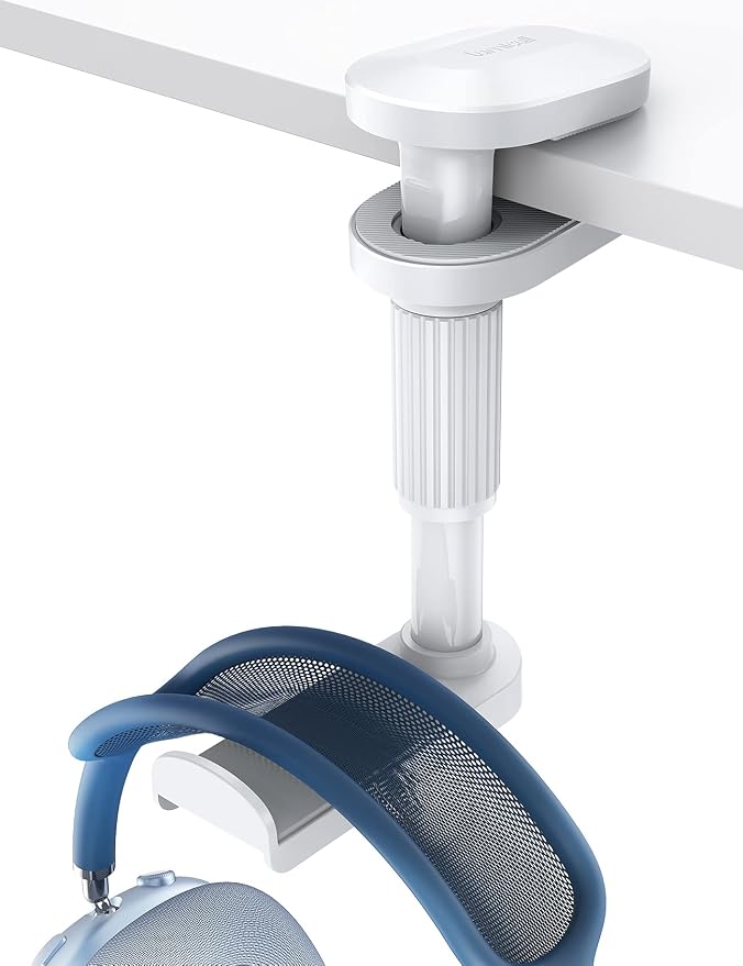 Lamicall Headphone Stand, Headset Holder - [2025 Upgarded] 360° Rotating Headphone Hanger, Earphone Holder Hook Mount Clamp Under Desk for Airpods Max, Sennheiser, More, White by Lamicall