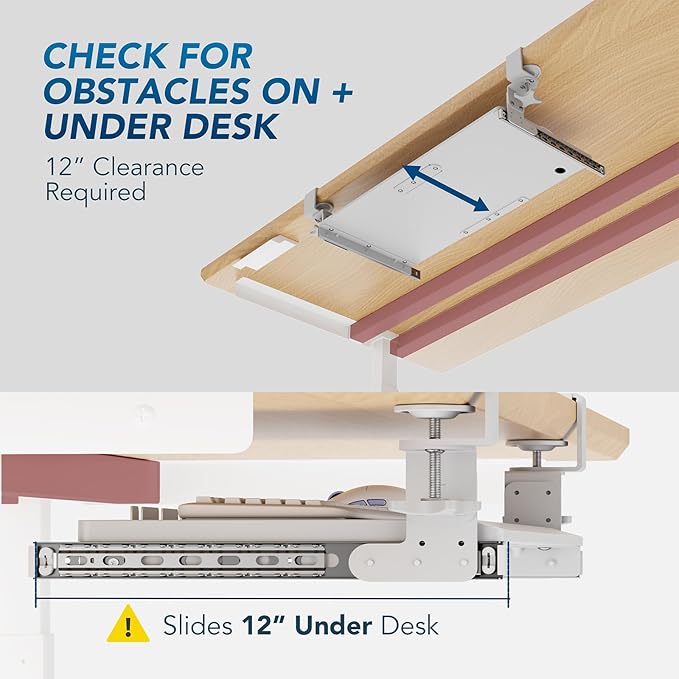 AX WABER Keyboard Tray Under Desk Pull Out with Extra Sturdy C Clamp Mount System, 27.3 (32.5 inch Including Clamps) x 11 Inch Slide-Out Platform Computer Drawer for Typing White AX01WW01 - Image 6