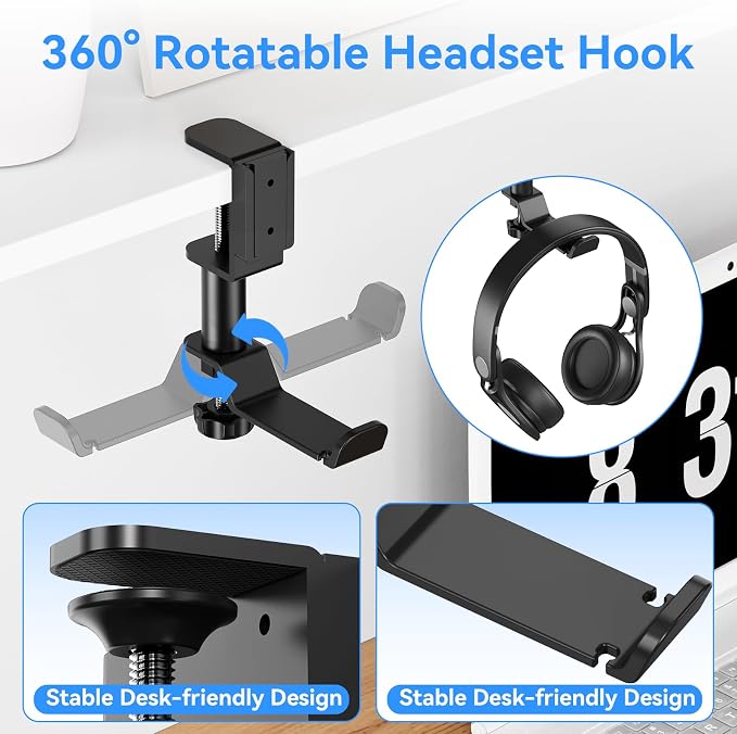 Desk Cup Holder Clamp with Headphone Hanger and Storage Tray - Image 3