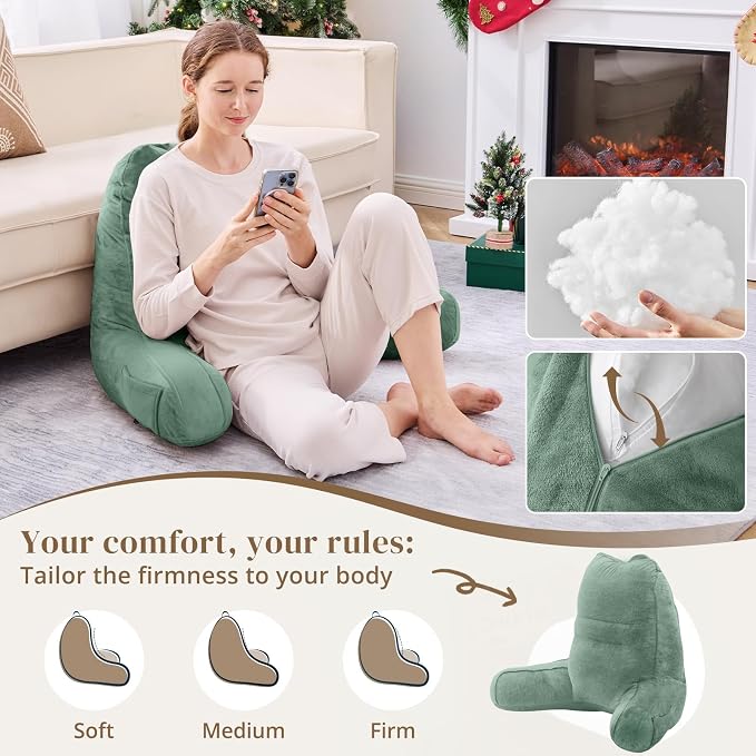 Sasttie Reading Pillow for Bed, Back Pillow for Sitting Up, Sage - Image 3