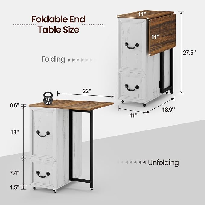Dystler Rolling Side Table Set of 2 on Wheels, with Charging & LED Lights - Image 2