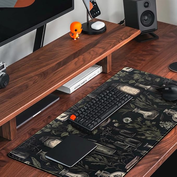 Black Aesthetic Desk Mat - Vintage Large Gaming Flower Mouse Pad XXL Plant Wildflower Mousepad Extended Laptop Computer Keyboard Mat for Women Girl Office Decor 31.5x15.8 in - Image 5
