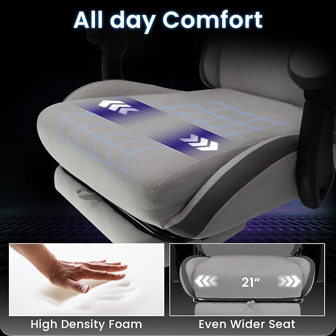 N-GEN GAMING Gaming Chair, Reclining Backrest, Footrest, Fabric, Grey | Ergonomic Design with Reclining Backrest, Linkage Armrests and High-Density Foam, Comfy Seating for Computer or Home Office - Image 4