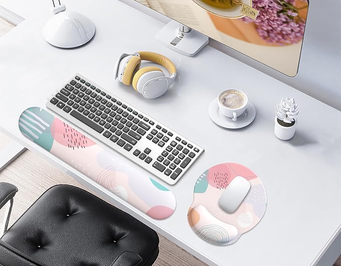 eulps Mouse Pad Wrist Support, Ergonomic Memory Foam Keyboard Wrist Pad & Gel Wrist Rest Set for Computer Keyboard for Easy Typing & Pain Relief for Office & Home (Floral Fantasy Set) - Image 2