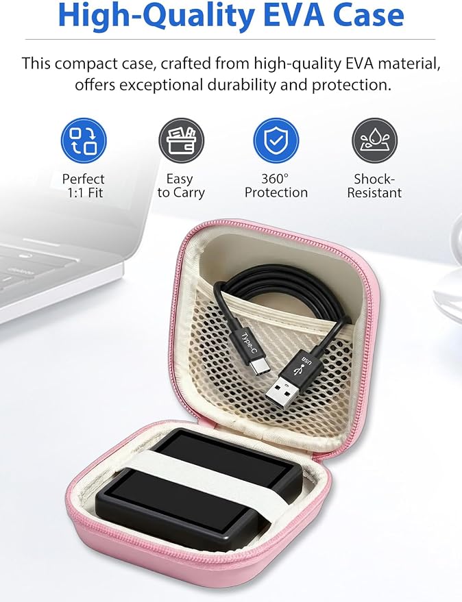 for Anbernic RG Rotate EVA Carrying Case, Hard Shell Travel Pouch with Soft Mesh Pocket, Shockproof Protective Bag with Lanyard – Portable for Console & Accessories (Pink) - Image 2