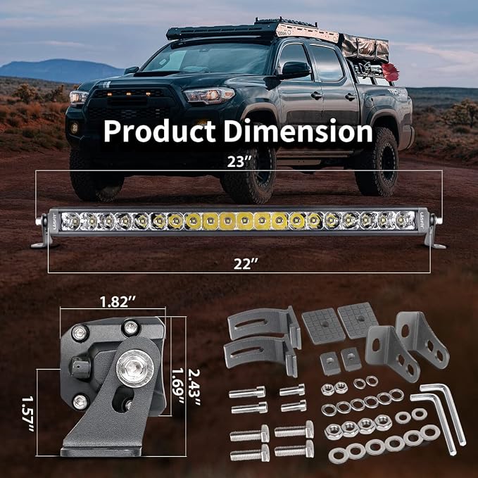 LASFIT 22 inch LED Light Bar, Slim Single Row, Spot Flood Combo Beam, IP67 Waterproof Front Bumper Grille Bar for 4Runner Tacoma Tundra Crosstrek GX LX UTV SxS Marine Boat - Image 6
