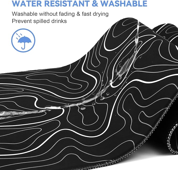 DIGSOM Gaming Mouse Pad, Black with White Topographic Line, 31.5x11.8in | XL Mouse mat, Smooth surface, Anti-slip rubber base, For keyboard and mouse, For home and office use - Image 6