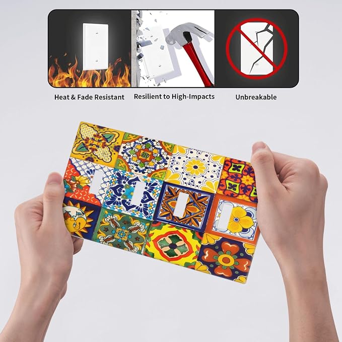 Decorative Switch Plate Covers Vintage Traditional Colorful Mexican Talavera Tiles Style 4 Gang Light Switch Cover Plate Quad Toggle Wall Plate 4 Hole Electrical Switchplatedimmer Faceplate - Image 6