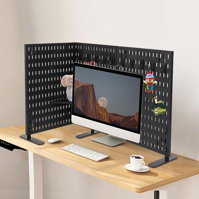Desk Pegboard, Privacy Divider & Desk Partition Panel Set of 2, Office Accessory Organizer No-Drill Mounted Pegboard for Home, Office, Gaming (Black, Freestanding) - Image 4