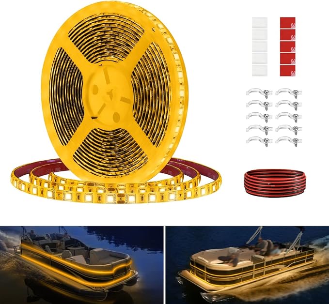 Boat Strip Lights Waterproof 16.4FT, 12v Amber Marine Pontoon Boat Lights by Vbakor