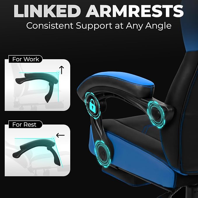 N-GEN GAMING Big & Tall Gaming Chair with Footrest, Lumbar Support, Blue | Ergonomic High-Back Chair for Adults, Padded Wide Seat with Heavy-Duty Base, Reclining Comfort for Computer, Office/Home Use - Image 8