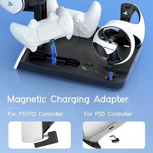3-in-1 Controller Charging Dock for PSVR2 and PS5, VR Stand Display with LED Light, PS5 VR2 Storage Base Gaming Accessories, 4 Magnetic Clasp & Type-C Cable - Image 3