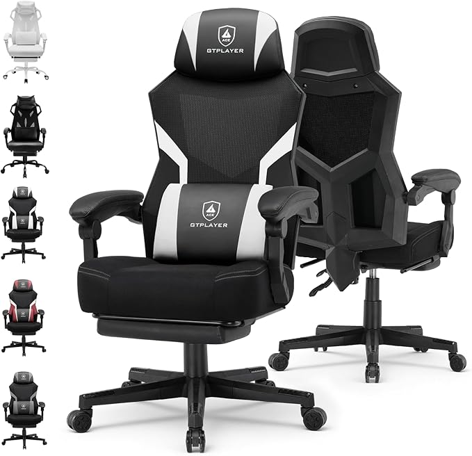 GTPLAYER Computer Chair with Adjustable Footrest, Ergonomic Gaming Chair with Headrest and Lumbar Support, Breathable Mesh Office Chair for Adults, High Back Reclining Desk Chair for Gaming and Office by GTPLAYER