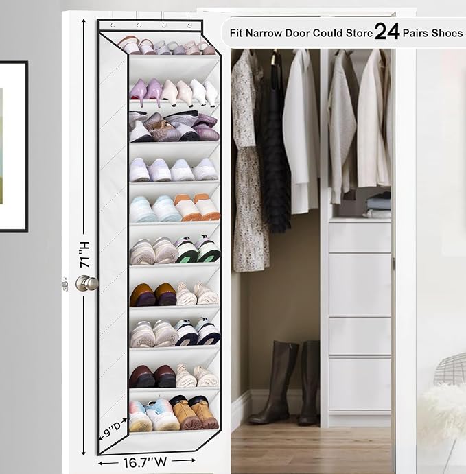 SLEEPING LAMB Over The Door Shoe Organizer for Closet with Large Deep Pockets, Narrow Shoe Rack for Door Hanging Boots Storage, White - Image 2