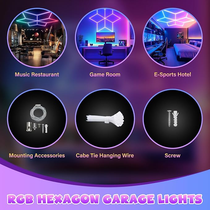 RGB Hexagon Lights with App & Remote Control, Snowflake LED Honeycomb Lights for Gym, Game Room, Club, Bar Party Decor with Multi-Color Modes, Dimmable and Speed Adjustable RGB Wall Light - Image 8