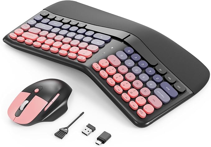Ergonomic Wireless Keyboard Mouse, Mechanical Gaming Set with Wrist Rest by Unknown