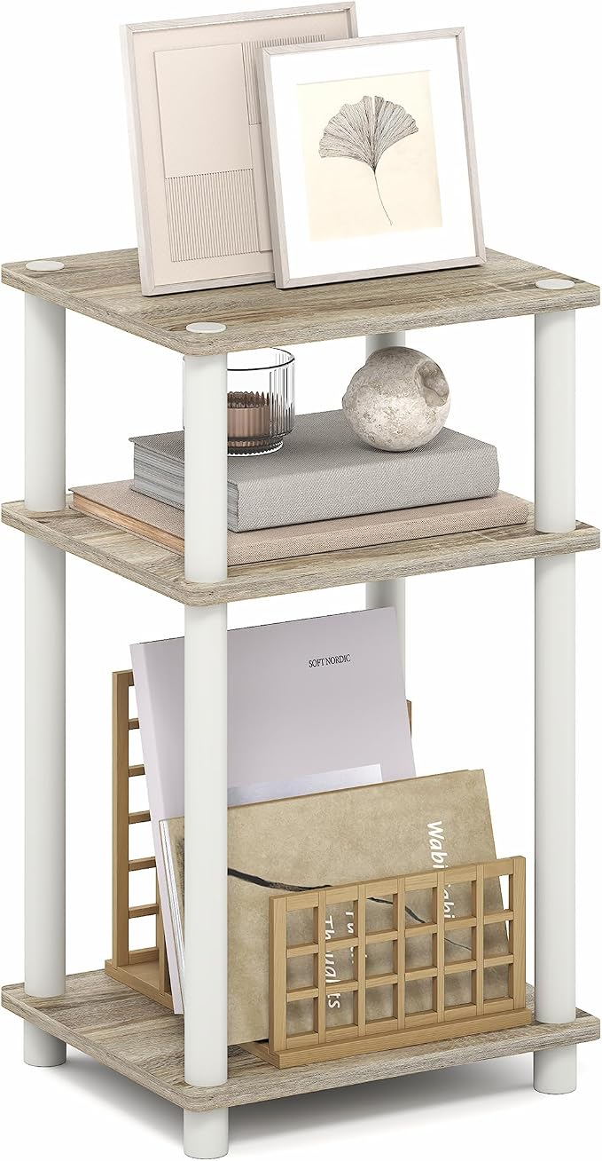 Furinno Turn-N-Tube 3-Tier Toolless Side Table, Compact, Light Oak by Furinno-FitsYourSpaceFitsYourBudget