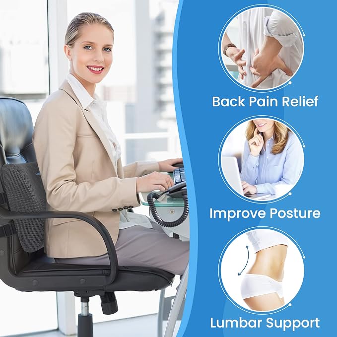 Lumbar Support Pillow for Office Chair, Back Support, Memory Foam, Grey | Improve Sitting Posture & Back Pain Relief. Lumbar Pillow Fits Office, Gaming & Car Chairs with Adjustable Dual Straps - Image 4