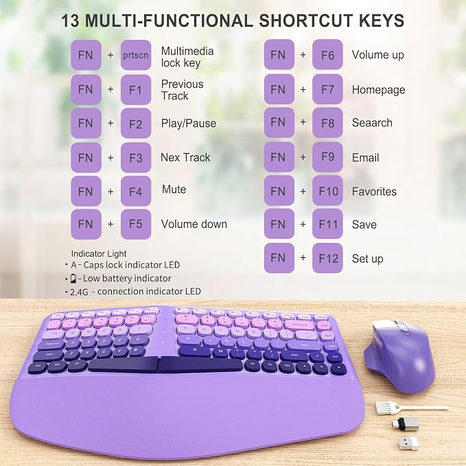 Ergonomic Wireless Keyboard Mouse, Mechanical Gaming Set with Wrist Rest - Image 9