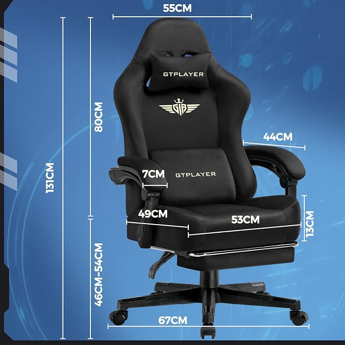 GTPLAYER Gaming Chair Fabric with Pocket Spring Cushion, Big and Tall Gamings Chairs 350LBS High Back Computer Chair with Footrest for Adults Lumbar Support Swivel Game Chair for Office Light Black - Image 2
