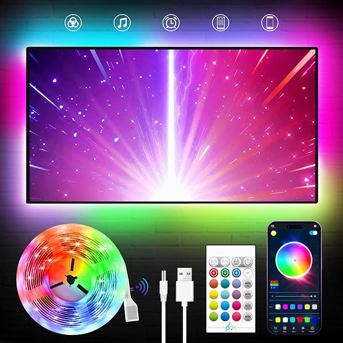 KANTUTOE TV LED Backlight, 23ft LED Lights for 70-100 Inch TVs, RGB TV Backlight Behind with Remote, Music Sync Bluetooth APP Control Strip Lights USB Powered for Bedroom, Gaming Room, Home Décor by KANTUTOE