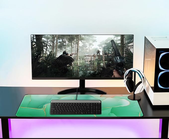 Large Mouse Pad 31.5 x 11.8 in, Gaming Mousepad with Stitched Edges, Premium Microfiber Cloth Surface, Waterproof Non-Slip Base Keyboard Desk Mat for Home Office Gaming, Marble Green - Image 6