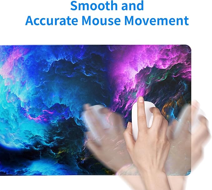 Dazzling Galaxy Gaming Mouse Pad 27.6x11.8 Inch Blue Purple Galaxy Nebula Universe Space Large Mousepad Non-Slip Rubber Base Stitched Edges Keyboard Mouse Mat Desk Pad for Office Home and Game - Image 7