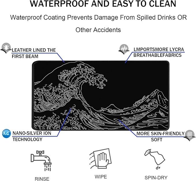 Large Gaming Mouse Pad, XXL Extended Keyboard Mouse Mat with Stitched Edges | 31.5" x 15.7" Non-Slip Waterproof Rubber Base Long Mousepad for Work, Game, Office, Home, Waves Line - Image 6