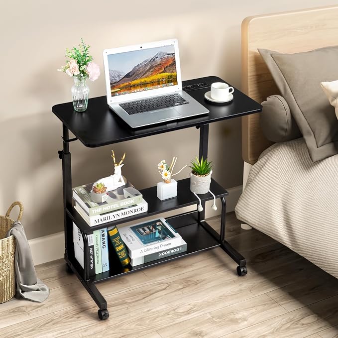 Karl home 31.5" Portable Rolling C-Shaped Computer Desk on Wheels, Black - Image 8