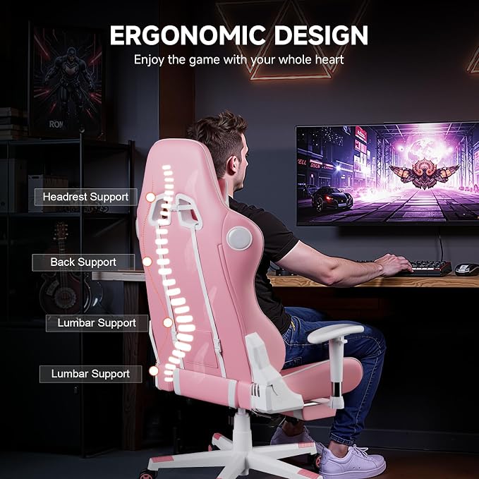 GTPLAYER Gaming Chair,Gamer Chair with Bluetooth and Adjustable Backrest,Seat Height Adjustable Computer Chairs with 3D Armrests,Video Game Chair with Footrest Speakers (Pink) - Image 3