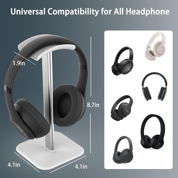 Headphone Stand for Desk - Headset Stand Headphone Holder (White_2 Pack) | with Aluminum Hanger and Plastic Headrest, headphone holder for AirPods Max, Sony, Bose, Beats and More - Image 3