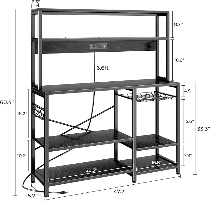 SUPERJARE Bakers Rack with Power Outlet, 47.2 Inches Coffee Bar with Basket - Image 3