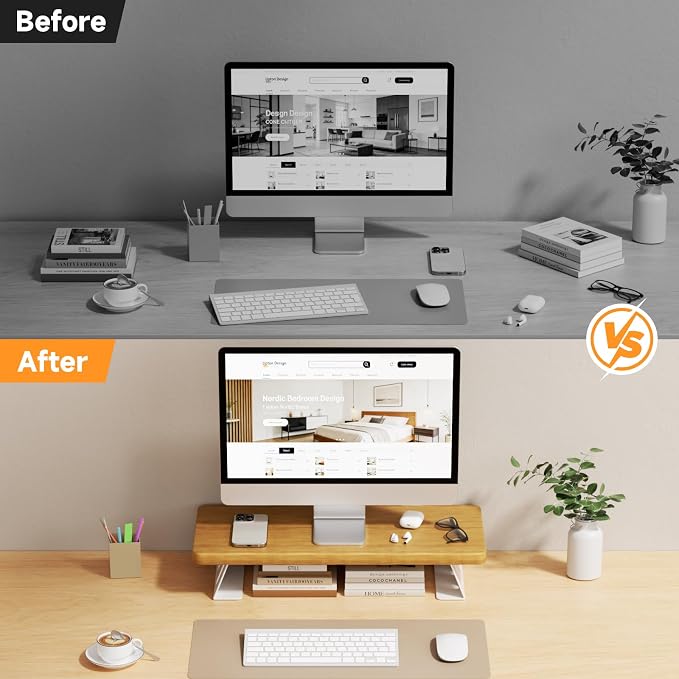 Monitor Stand Riser, 24 Inch Wood Desk Monitor Riser for Laptop/PC/Printer | Computer Monitor Stands with Storage for Desk, Desktop Stands Organizer for Home Office, Holds 220 LBs Load, Oak - Image 8