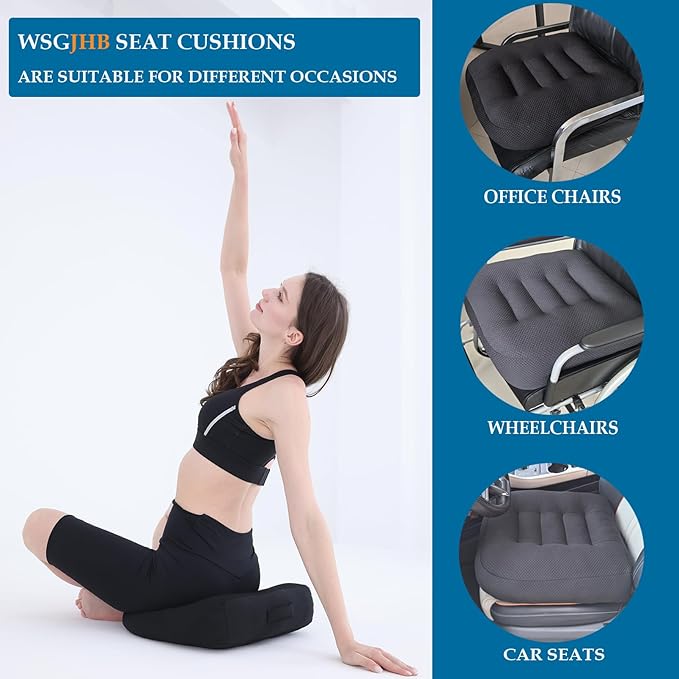 WSGJHB Office Chair Cushion Pillow Adult Seat Cushions for Short People | Car Booster Effectively Increase Field of View Lower Back Fatigue Relief, Cars Office Home Anti-Slip 18x18x4.7"Black-Medium - Image 6