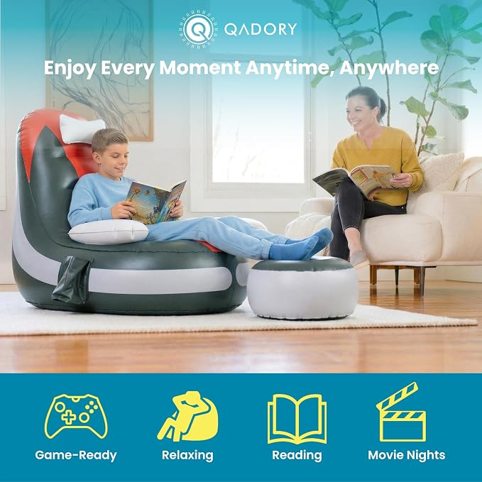 Inflatable Gaming Chair for Kids – Supports Up to 300 lbs, Includes Air Pump, Cup Holder, 2 Pockets – Durable Bean Bag Seat, Comfy Kids Gaming Chair & Top Gamer Chairs for Kid Room - Image 3