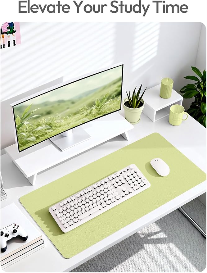 YSAGi Leather Desk Protector, Office Mat, Large Mouse Mat, Non-Slip PU Leather Blotter, Laptop Desk Pad, Waterproof Writing Pad for Office and Home (Peak Green, 47.2" x 23.6") - Image 6