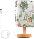 Bedside Table Lamp Woodland Animals Nightstand Lamp with Wood Forest Deer Owl Lynx Hedgehog Ermine Tree Desk Lamps for Bedroom Living Room Nursery Office Home Decor by Oarencol