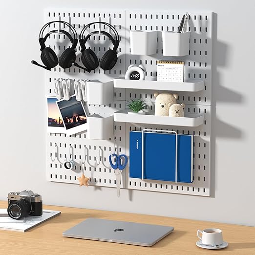 Pegboard Combination Kit, 4 Peg Boards White Pegboard for Walls, Office Wall Organizer, Gaming Room Wall, Nursery Storage, 22"x22" - Image 2