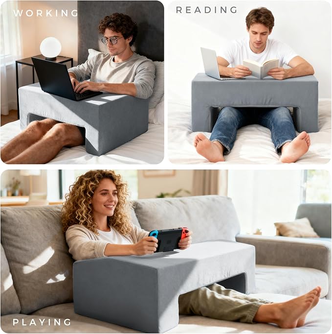 Reading Pillow for Gaming Lap Desk Pillow for Laptop Memory Foam Bed Desk for Reading Working Crocheting Gaming Arm Rest on Bed/Sofa/Floor/Couch/Car(Grey) - Image 4