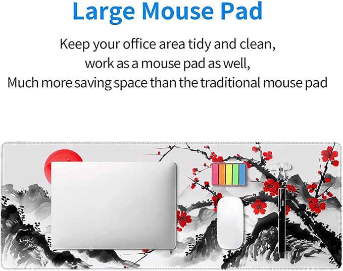 Watercolor Cherry Blossom Gaming Mouse Pad Desk Pad Ink Landscape XL Mouse Pad Large Mousepad Extended Laptop Keyboard Mat Gaming Desk Pad Mouse Mat Office Computer Keyboard Laptop Home 31.5"x11.8" - Image 7