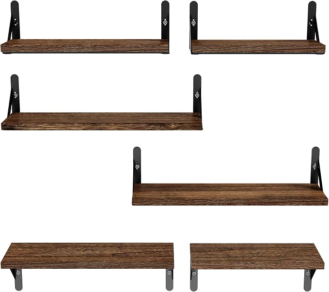 Amada Solid Paulownia Wood Wall Shelves, Medium Size, 6 Pcs, Brown - Image 8