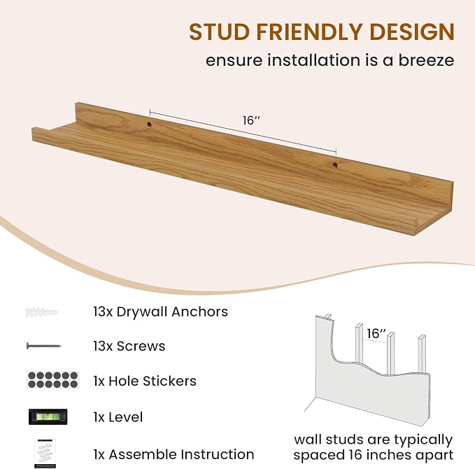 Picture Ledge Shelf, Floating Shelves for Wall Decor, Oak, Set of 6, 30'' - Image 5
