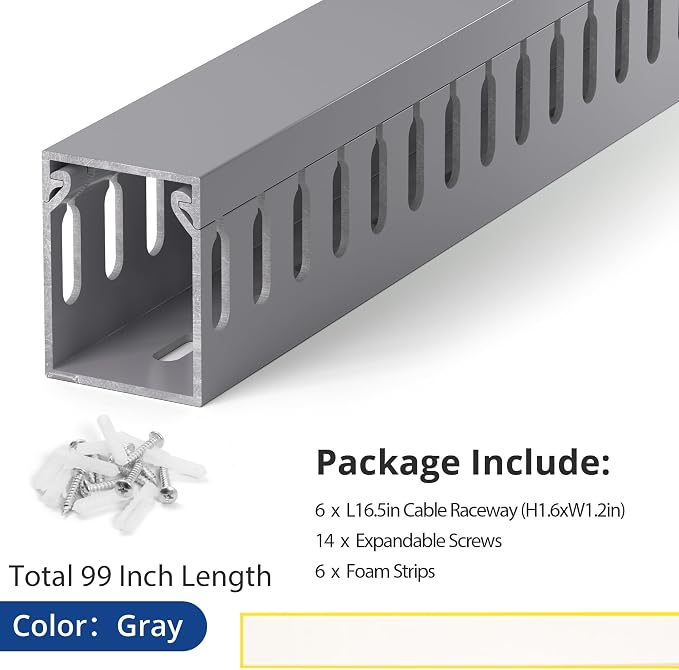 1.6"H x 1.2"W Cable Raceway, 99in Under Desk Wire Management Channel, Grey - Image 4