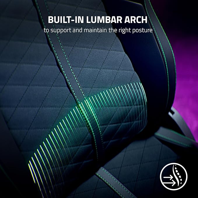 Razer Enki Gaming Chair, Built-in Lumbar Arch, All-Day Comfort, Black | Optimized Cushion Density, Dual-Textured, Eco-Friendly Synthetic Leather, Adjustable 152-degree Recline - Image 5